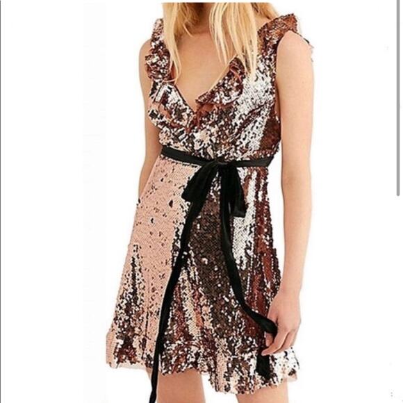 Free People copper bronze sequin open back dress size 4 - Picture 1 of 16